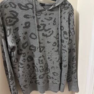 Women’s Fate Gray Leopard Print sweater/ pullover with hood